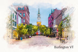 Burlington Vermont watercolor canvas, Vermont sketch watercolor, Burlington Vermont  Wall Art,  Lake Champlain wall art, New England street