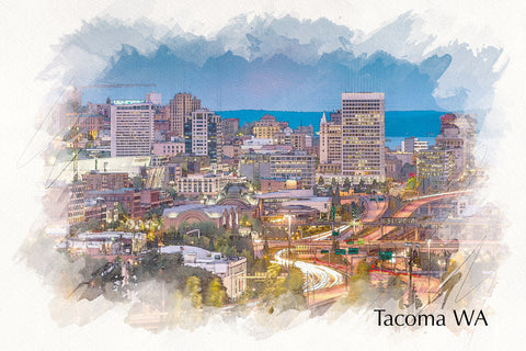 Tacoma sketch watercolor canvas, Tacoma Washington watercolor Canvas  Canvas Tacoma Art, Tacoma wall art canvas, Tacoma  skyline watercolor
