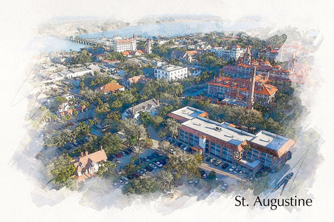 St Augustine Florida sketch watercolor Skyline, St Augustine watercolor Canvas St Augustine skyline, St Augustine  Wall canvas,