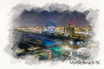 Myrtle Beach sketch watercolor, Myrtle beach wheel Canvas, Myrtle Beach canvas, Myrtle Beach watercolor canvas, South Carolina Gift,