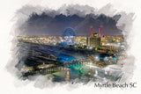 Myrtle Beach sketch watercolor, Myrtle beach wheel Canvas, Myrtle Beach canvas, Myrtle Beach watercolor canvas, South Carolina Gift,