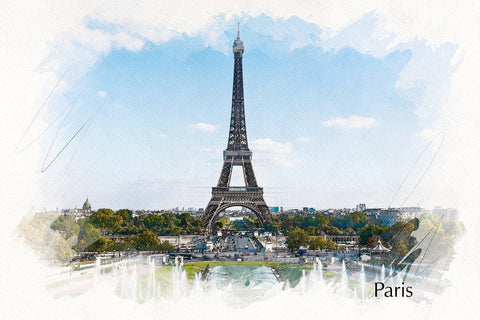 Paris sketch watercolor skyline, Paris Canvas, Paris canvas skyline, Paris Watercplor Wall canvas, Paris France art, Europe photo canvas