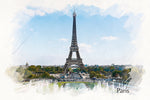 Paris sketch watercolor skyline, Paris Canvas, Paris canvas skyline, Paris Watercplor Wall canvas, Paris France art, Europe photo canvas