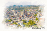 Clarksburg West Virginia watercolor skyline canvas, Clarksburg watercolor Canvas Wall Art, Clarksburg wall art canvas, Clarksburg WV