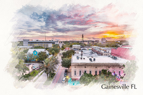 Gainesville Florida watercolor on Canvas, University of Florida ,Florida wall art, Gainesville watercolor  University of Florida gators