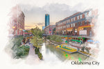 Oklahoma City Bricktown watercolor canvas, Oklahoma art,  OKC wall art, Canvas Wall Art, OKC syline,  Bricktown Oklahoma City