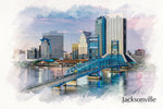 Jacksonville watercolor, Jacksonville Canvas, Jacksonville watercolor skyline, Jacksonville Wall canvas, Jacksonville wall art