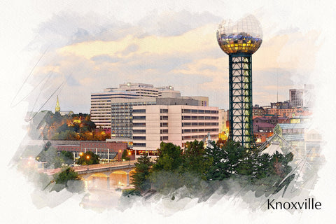 Knoxville watercolor skyline canvas, Knoxville watercolor Canvas,  Knoxville TN  Knoxville wall art canvas,  Knoxville watercolor