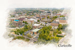 Clarksville TN skyline watercolor, Clarksville watercolor,  Clarksville TN Canvas Wall Art,  Clarksville wall art canvas,  Clarksville