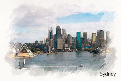 Sydney watercolor Canvas, City skyline, Large Sydney Australia watercolor, Australia  wall art,  Sydney sketch watercolor