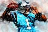 Cam Newton watercolor, Carolina Panthers wall art, Cam Newton Carolina Panthers wall art poster,  Carolina wall art