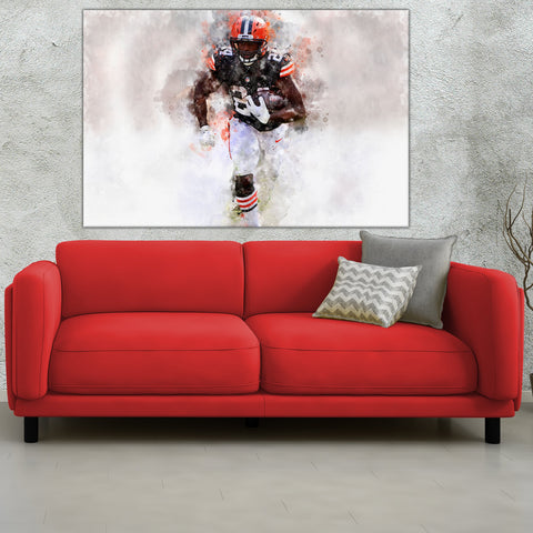 Nick Chubb watercolor, Cleveland Browns wall art, Cleveland Browns