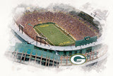 Lambeau Field Artwork, Lambeau Field watercolor sketch, Green Bay Packers Collage,  Green Bay Packers Poster, Green Bay packers Canvas, Pro