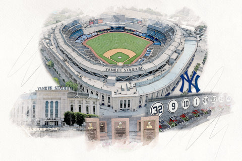 Canvas-Print of Yankee Stadium Artwork, Yankee Stadium watercolor sketch, Monument Park, New York Yankees Collage,, Pro