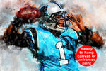 Cam Newton watercolor, Carolina Panthers wall art, Cam Newton Carolina Panthers wall art poster,  Carolina wall art