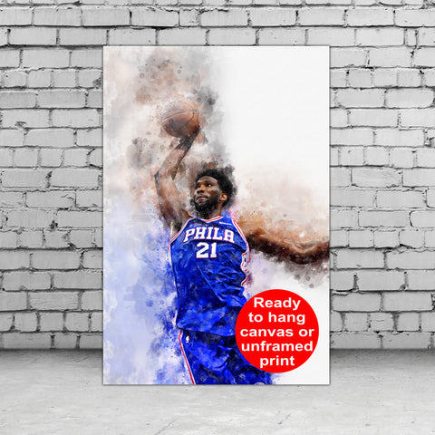 Joel Embiid watercolor, Philadelphia 76ers wall art, 76ers NBA Championship winner Canvas, Joel Embiid 76ers art wall