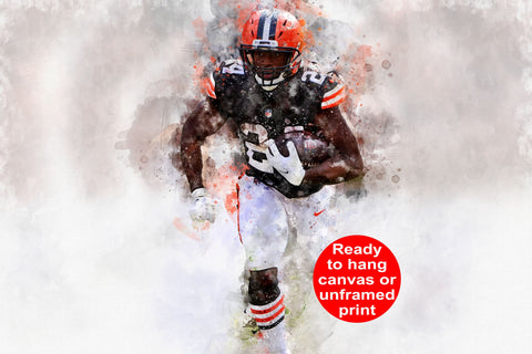 Nick Chubb watercolor, Cleveland Browns wall art, Cleveland Browns Nick Chubb Poster. Canvas, Nick Chubb Cleveland Browns wall art