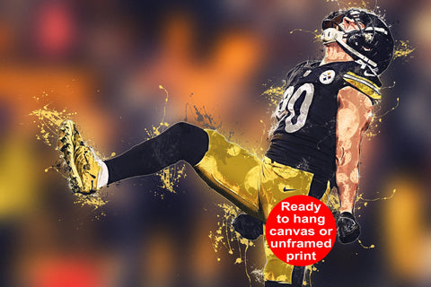 TJ Watt watercolor, Pittsburgh Steelers wall art, Pittsburgh Steelers TJ Watt poster on Canvas, TJ Watt poster