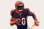 Joe Mixon poster watercolor, Cincinnati  wall art, Joe Mixon Cincinnati Bengals wall art poster, Cincinnati Bengals  wall art