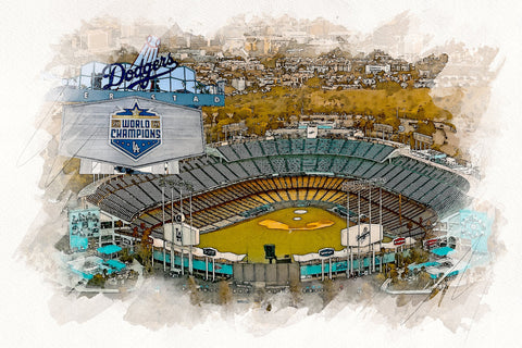 Canvas-Print of Dodger Stadium Artwork, Dodger Stadium watercolor sketch, Los Angeles Dodgers, Los Angeles Dodgers Collage,, Pro