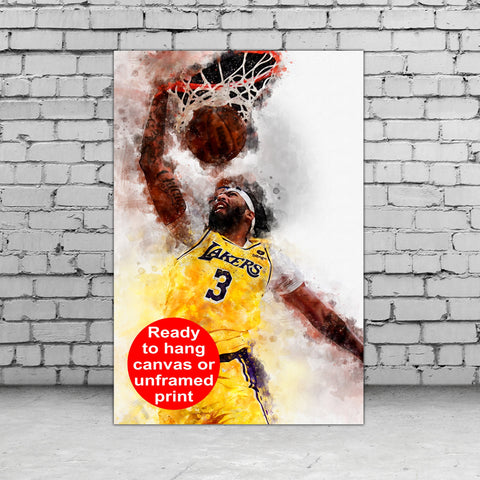 Anthony Davis watercolor, Los Angeles Lakers wall art, Lakers NBA Championship  winner Canvas, Anthony Davis Lakers art wall