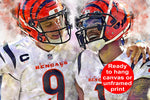 Joe Burrow and Ja'Marr Chase poster watercolor, Cincinnati Bengals Super Bowl, Joe Burrow Cincinnati Bengals poster. Ja/Marr Chase,