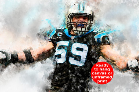 Luke Kuechly watercolor, Carolina Panthers wall art, Luke Kuechly Carolina Panthers wall art poster,  Carolina wall art