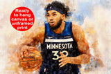 Karl Anthony-Towns watercolor, Timberwolves wall art, Timberwolves NBA Championship winner Canvas, Karl Anthony-Towns Timberwolves art wall