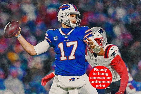 Josh Allen watercolor, Buffalo Bills wall art, Buffalo Bills Josh Allen Poster. Canvas,  Josh Allen Buffalo Bills wall art