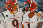 Joe Burrow and Ja'Marr Chase poster watercolor, Cincinnati Bengals Super Bowl, Joe Burrow Cincinnati Bengals poster. Ja/Marr Chase,