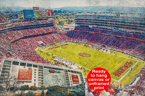 Canvas-Print of Levi's Stadium , Watercolor Digital Sketch Print Canvas Print,  Football, San Francisco 49ers , San Francisco California