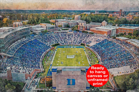 Duke Blue Devils, Wallace Wade Stadium  , Watercolor Digital Sketch Print Canvas Print, Duke University, Durham North Carolina