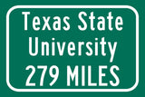 Texas State University / Custom College Highway Distance Sign / Texas State Bobcats / San Marcos Texas