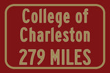 College of Charleston / Custom College Highway Distance Sign / Charleston Cougars / Charleston, South Carolina /