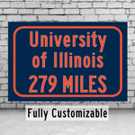 University of Illinois Fighting Illini   Custom College Highway Distance sign / Illinois Fighting Illini/Illinois Fighting Illini