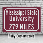 Mississippi State University, Custom College Highway Distance Sign /Mississippi State / Starkville Mississippi /Mississippi State University