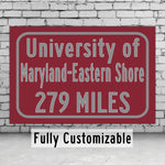 UOM Eastern Shore / Custom College Highway Distance Sign / Eastern Shore Hawks / Princesss Anne Maryland /
