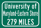 UOM Eastern Shore / Custom College Highway Distance Sign / Eastern Shore Hawks / Princesss Anne Maryland /