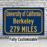 University of California / Custom College Highway Distance Sign / Berkley California / California Golden Bears