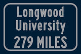 Longwood University / Custom College Highway Distance Sign / Longwood University / Longwood University Lancers / Farmville Virginia