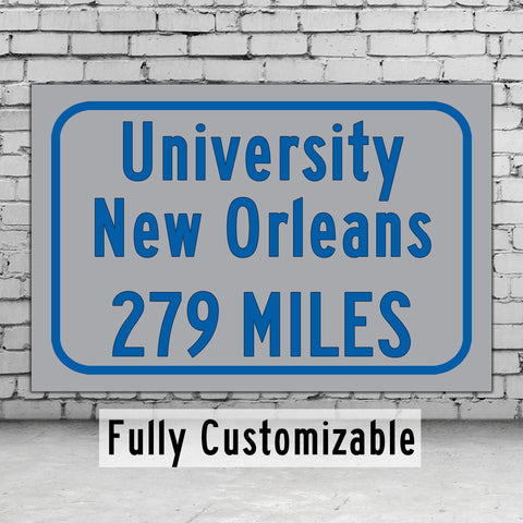 The University of New Orleans / Custom College Highway Distance Sign / New Orleans Privateers / New Orleans Louisiana