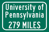 University of Pennsylvania  / Custom College Highway Distance Sign / University of Pennsylvania / Philly Pennsylvania / Penn Quakers
