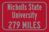 Nicholls State University / Custom College Highway Distance Sign / Nicholls State Colonels / Thibodaux Louisiana