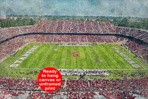 Canvas-Print of Stanford Tree, Stanford Stadium, Watercolor Digital Sketch Print Canvas Print, Stanford California, Stanford University