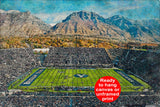 Canvas-Print of BYU Cougars, LaVell Edwards Stadium , Watercolor Digital Sketch Print Canvas Print, BYU, Provo Utah