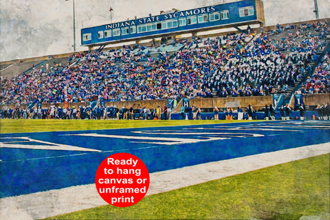 Indiana State Sycamores, Indiana State University Memorial Stadium , Watercolor Digital Sketch Print Canvas Print, Terre Haute Indiana
