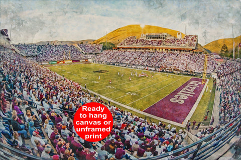 Montana Grizzlies, Washington-Grizzly Stadium , Watercolor Digital Sketch Print Canvas Print, Missoula Montana, Missoula University