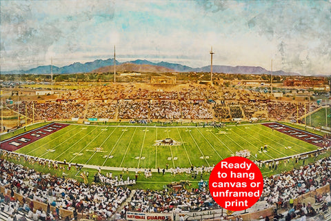 New Mexico State Aggies, Aggie Memorial Stadium , Watercolor Digital Sketch Print Canvas Print, University Park New Mexico, New Mexico State