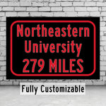 Northeastern University / Custom College Highway Distance Sign /Northeastern Huskies /  Boston Mass