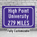 High Point University/Custom College Highway Distance Sign/High Point University /High Point University / High Point Panthers/High Point NC